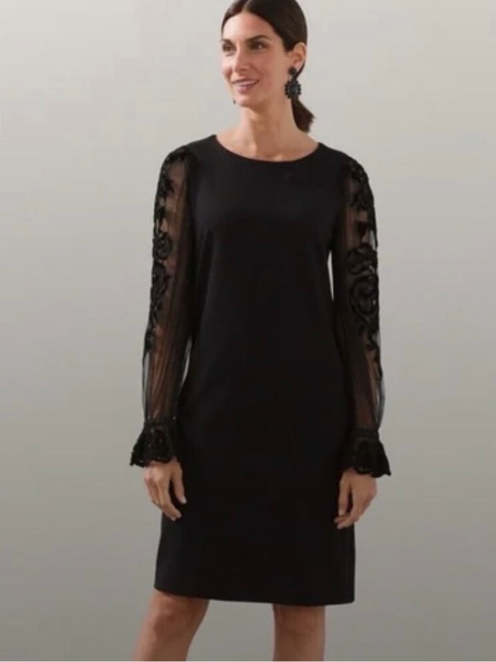 NWT Chico’s Velvet Appliqué Sleeve Ponte Dress Size 10